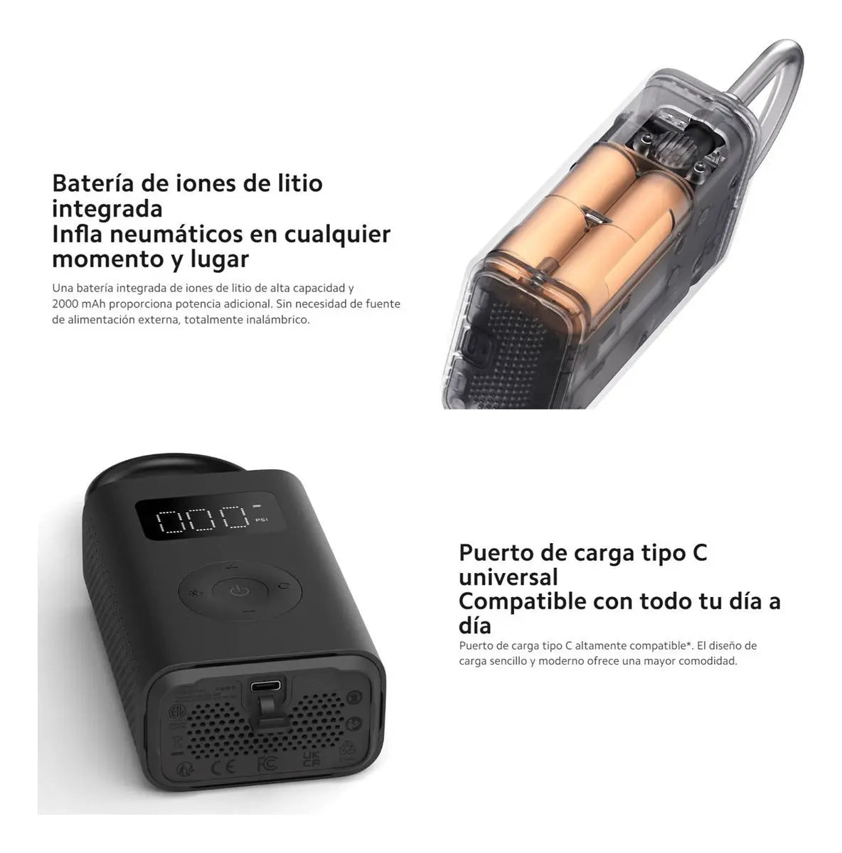 Compresor de Aire Portátil Xiaomi 2 con 6 Modos de Inflado