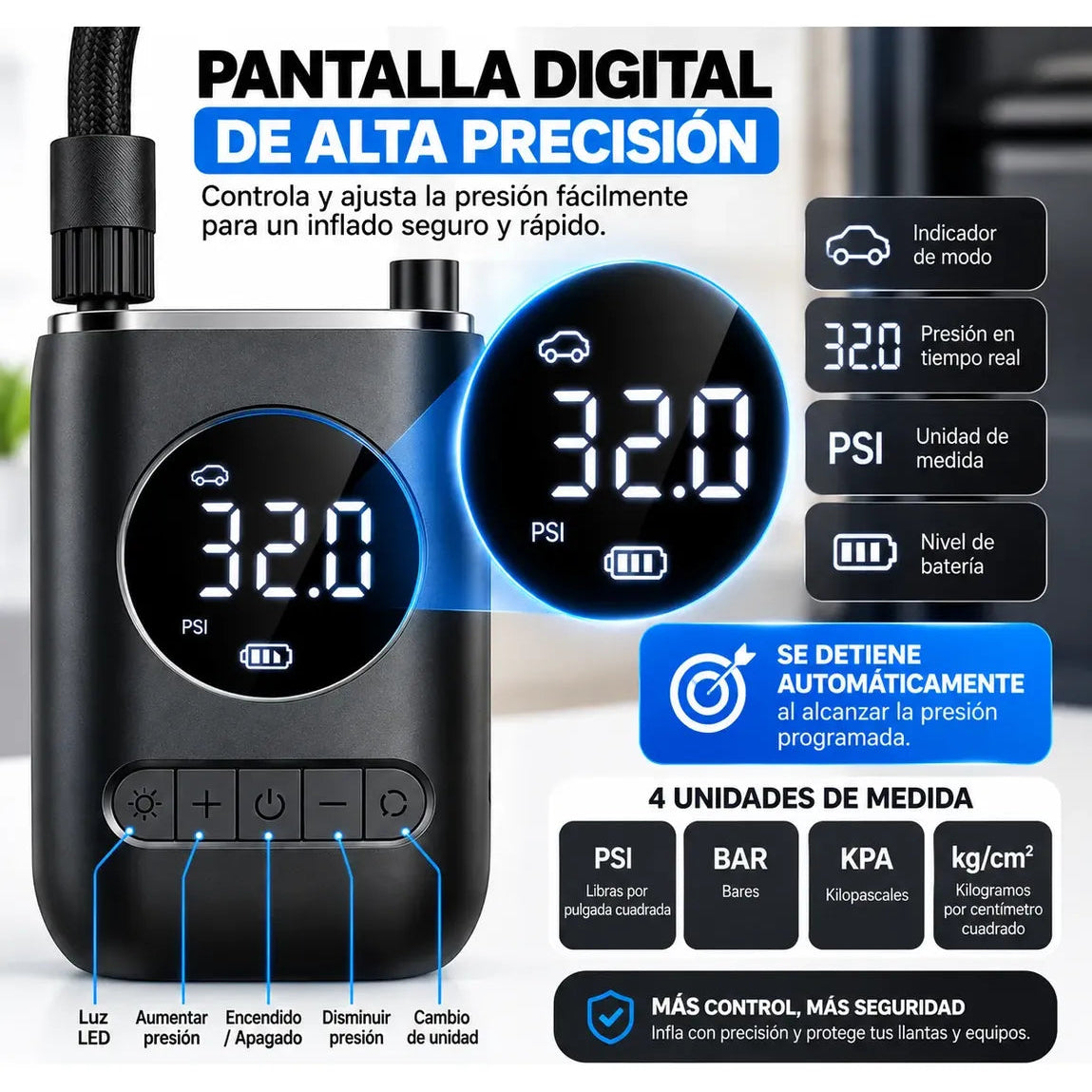 Compresor Inalámbrico Digital Portátil de 150 PSI
