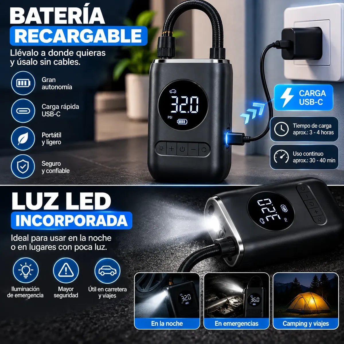 Compresor Inalámbrico Digital Portátil de 150 PSI